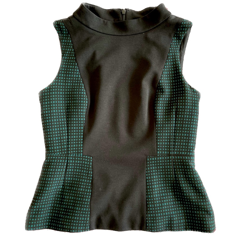 Halogen Top, Black with Emerald Green Checkered Detail ~ Nordstrom Brand,Size XS